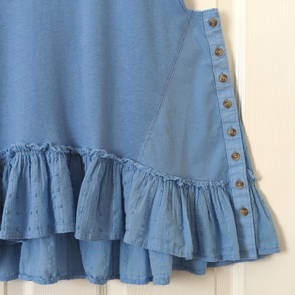 Pilcro Anthropologie Side Buttoned Ruffled Hem Babydoll Muscle Tank Top Blue XSP - Picture 8 of 12